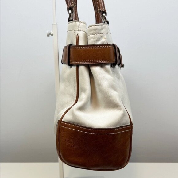 RESERVED! Coach Hampton White Brown Leather Satchel Shoulder Bag F11200 - Picture 4 of 16